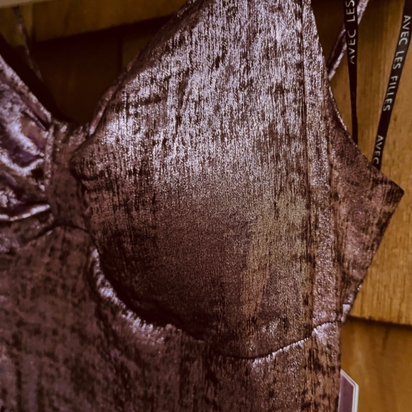 Avec Les Filles Metallic Violet Foiled Sleeveless Maxi Straps Side Slit Size 4 - Picture 5 of 10